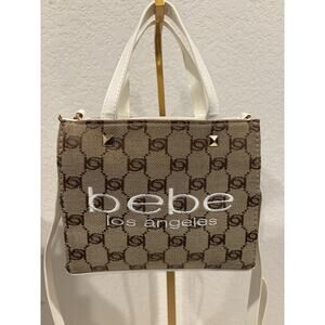 Bebe Tallulah Mini Satchel Crossbody Bag Brown Monogram White Trim NWT MSRP $99
